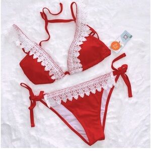 🚘NWT Charmo✨ Cherry Red & Lace Boutique Bikini